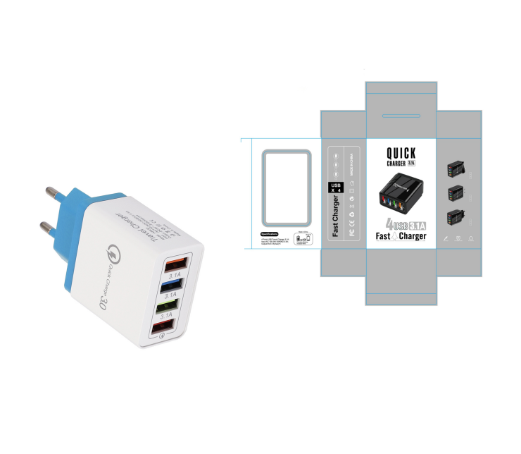 Quick Charge 3.0 USB Wall Charger with 4 Ports for Phones and Tablets