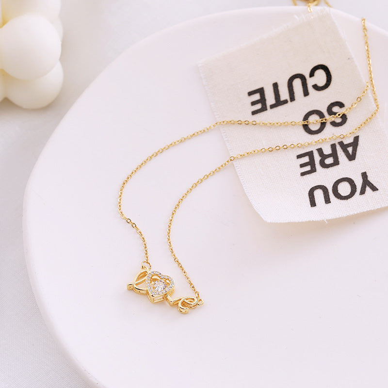 Gold Titanium Steel Clavicle Chain Necklace, Valentine's Gift