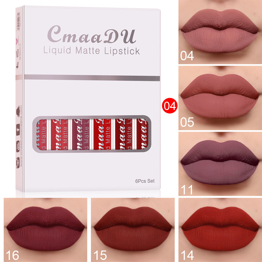 Set of 6 Matte Non-Stick Cup Lipsticks, Long-Lasting and Waterproof
