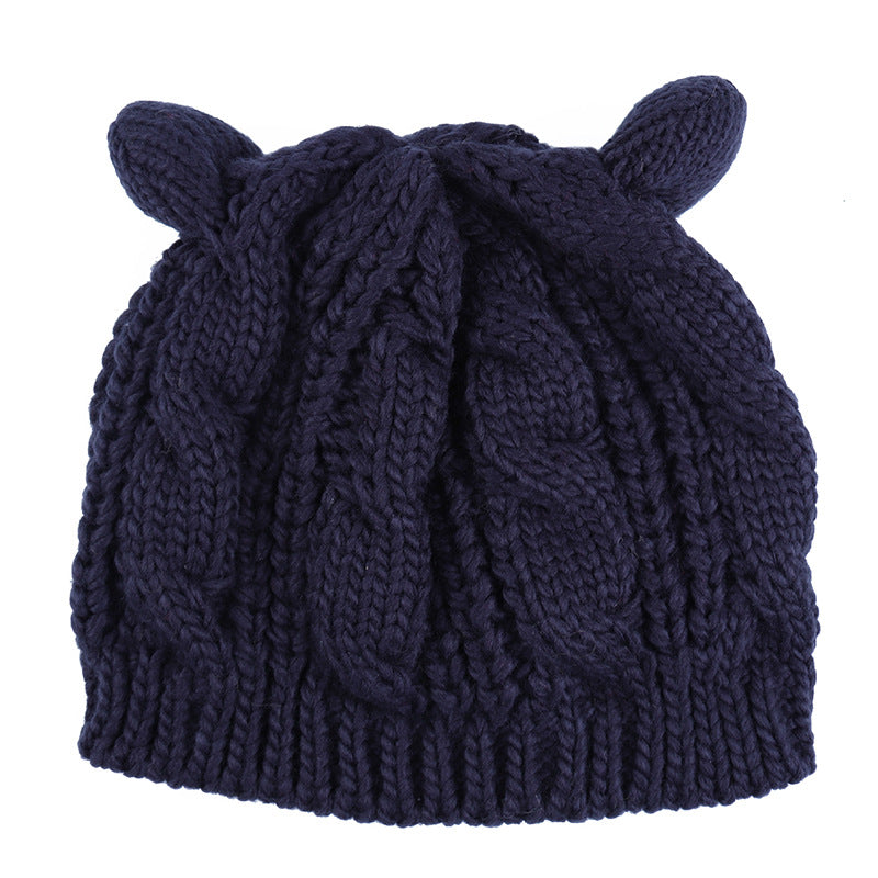 Handmade 3D Knitted Cat Ear Beanie Hat for Winter in Eight Colours