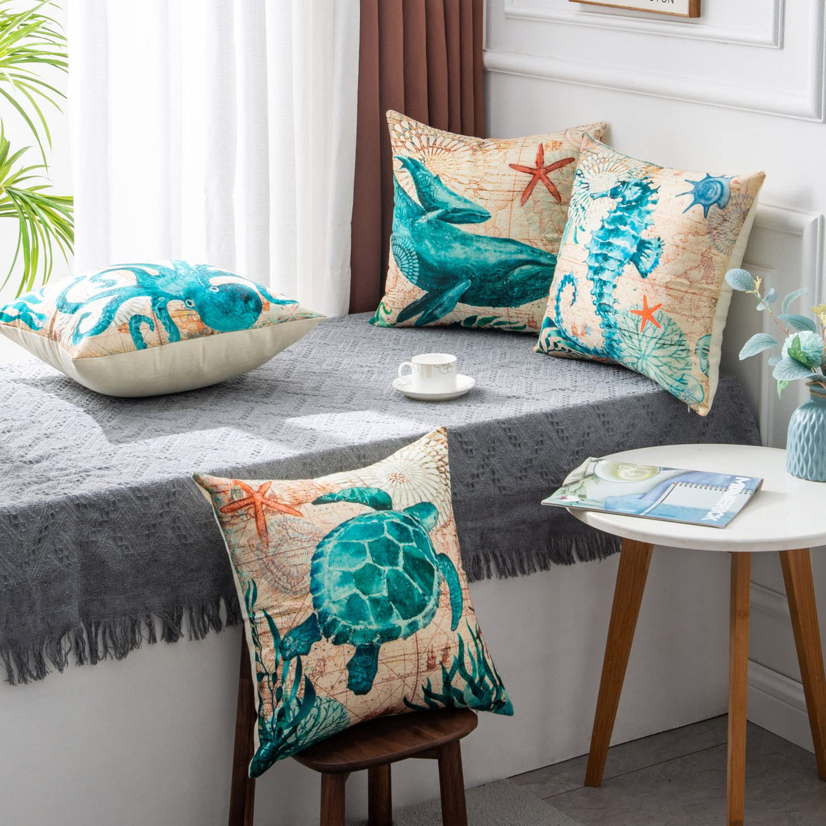 Sea Turtle Print Cushion Cover, Soft Throw Pillow Case
