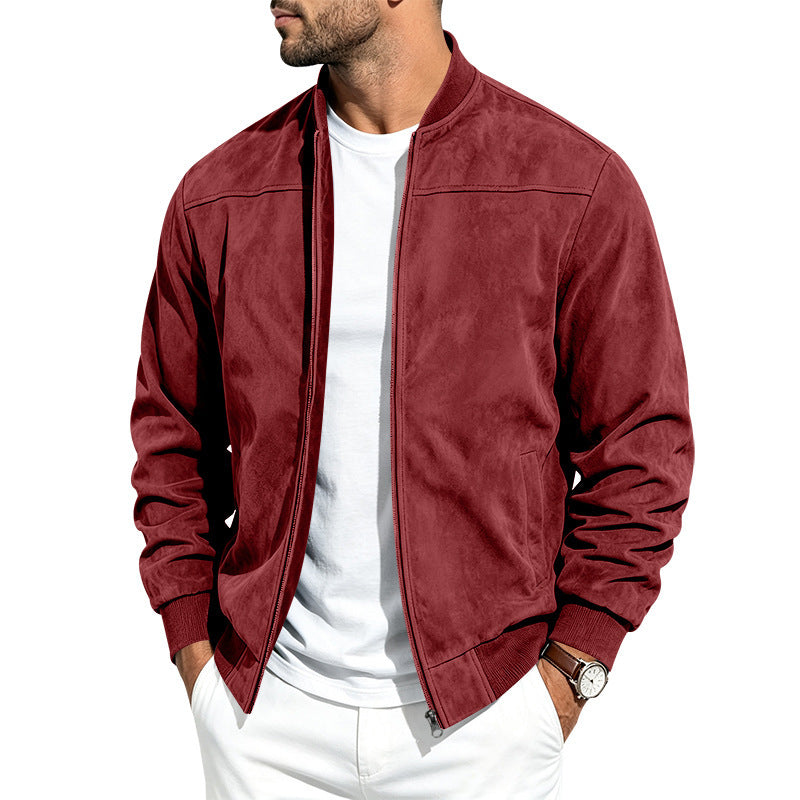 Men's Suede Zip-Up Jacket With Full Zip Closure, Casual Fit