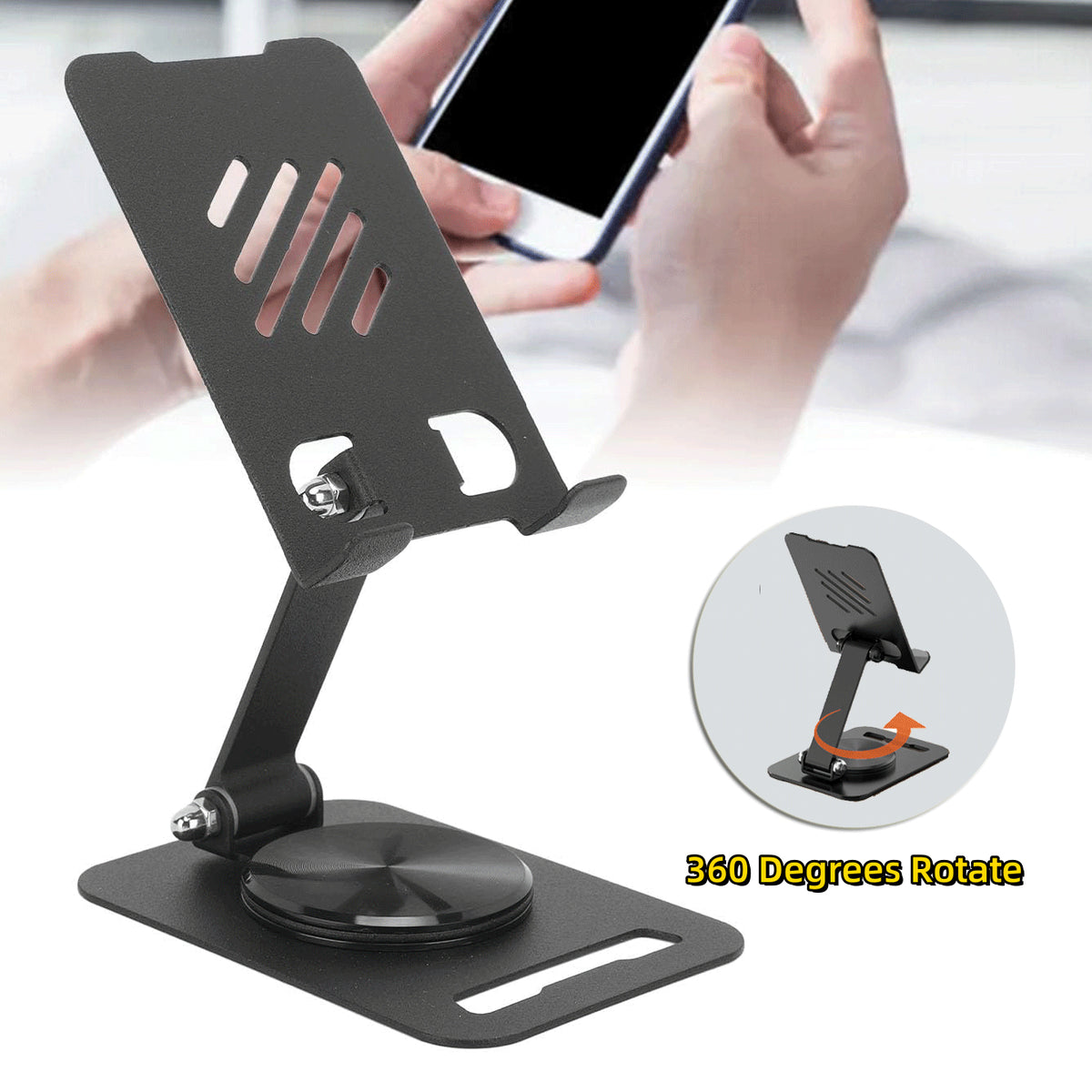 360 Degree Rotating Metal Desk Phone Holder Stand, Adjustable
