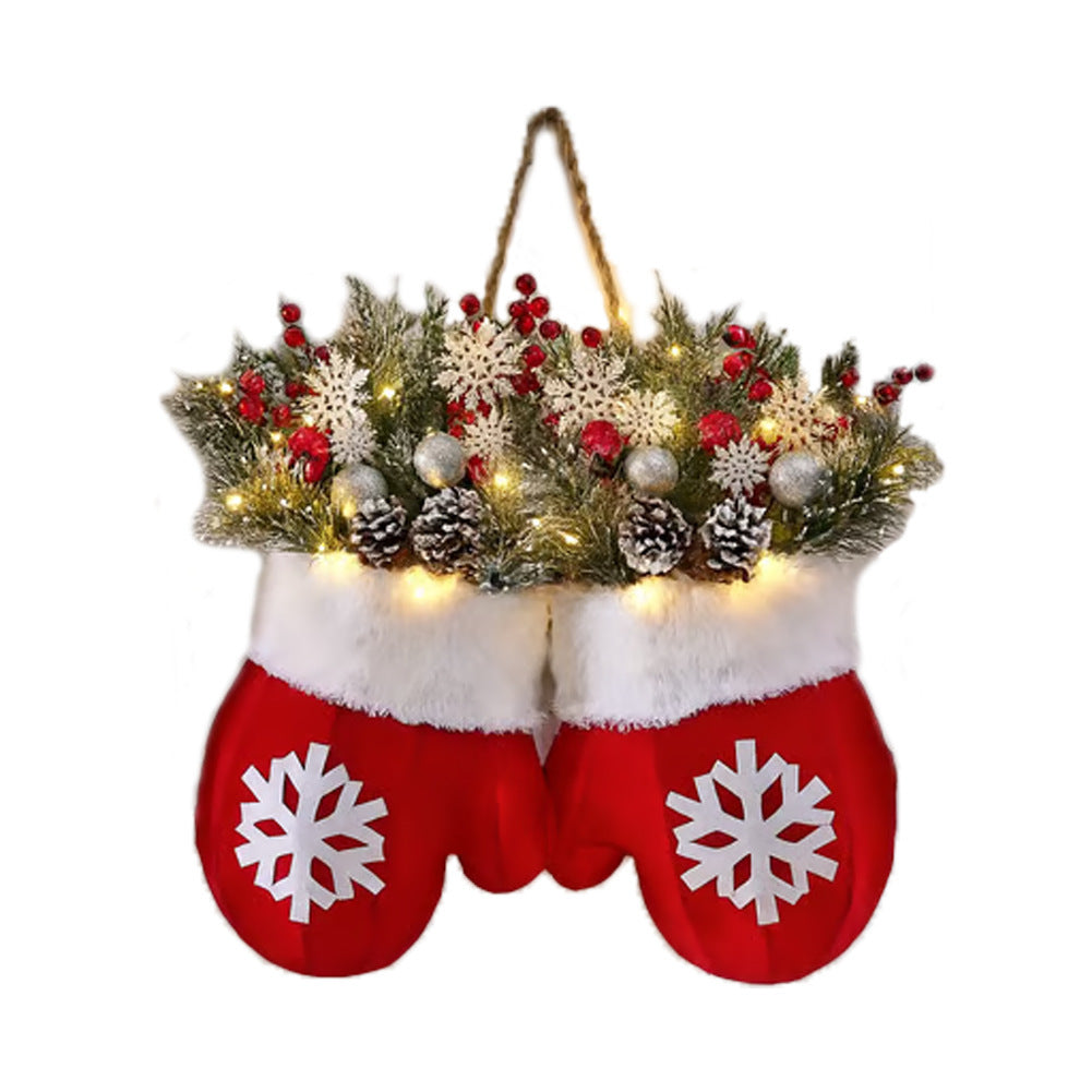 Christmas Glove Garland with Faux Flowers for Doors and Windows