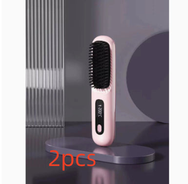 2-in-1 Cordless Hair Straightener Brush, USB Rechargeable