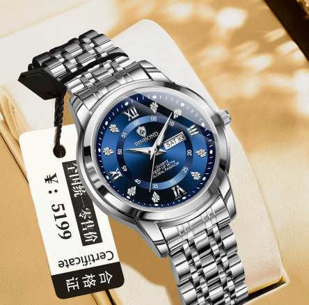 Light-Luxury Business Quartz Watch For Men In Steel And Gold
