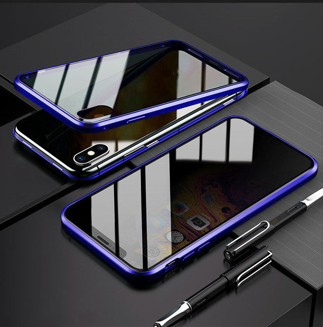 Magnetic Privacy Glass Phone Case With Metal Frame Protection