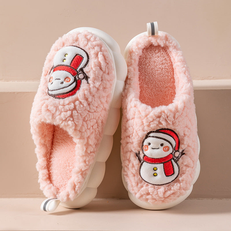 Cute Snowman Plush Slippers with Thick Anti-Slip Sole