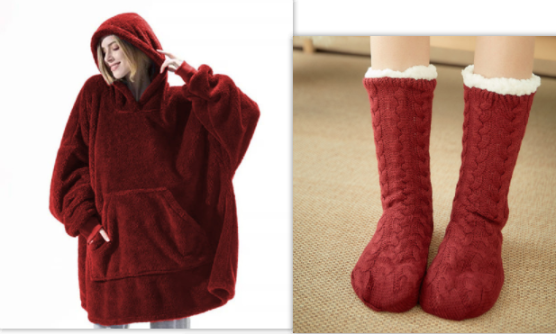 Oversized Fleece Hoodie With Big Pocket, Thick Double-Sided
