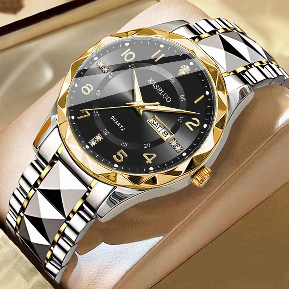 Men's Dual Calendar Luminous Quartz Watch, Waterproof