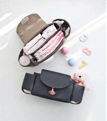 Baby Stroller Organiser Bag, Grey Bear Multi-Pocket Nappy Storage