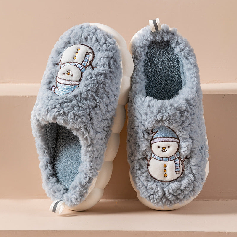 Cute Snowman Plush Slippers with Thick Anti-Slip Sole