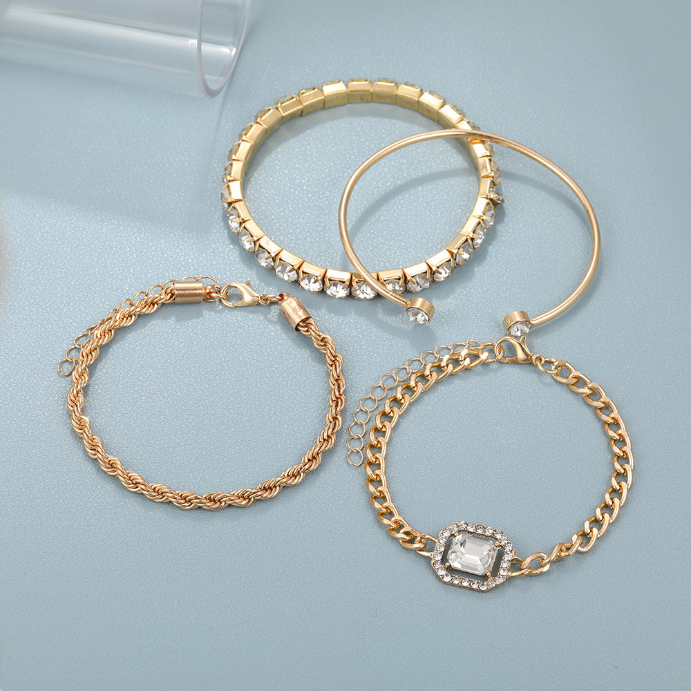 Bohemian Crystal Bracelet Set Of 4 For Women, Twisted Cuff Style