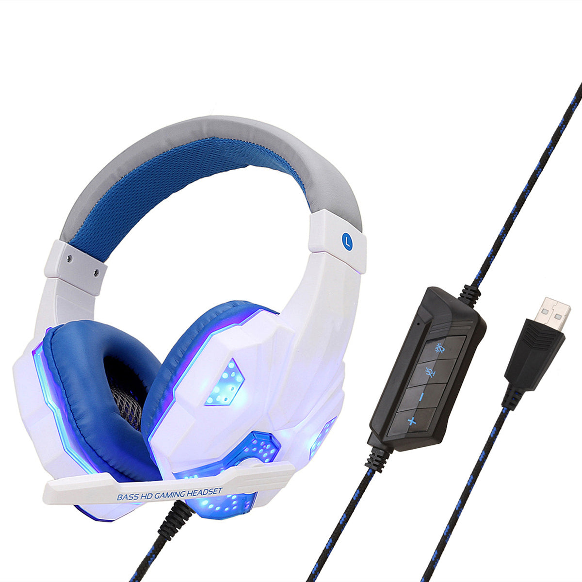 Wired Gaming Headphones with LED Lights, Over-Ear Headset for PC