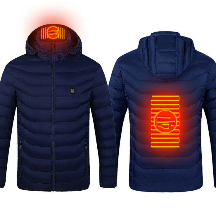 USB Heated Jacket With Removable Hood, Zip-Up Winter Coat