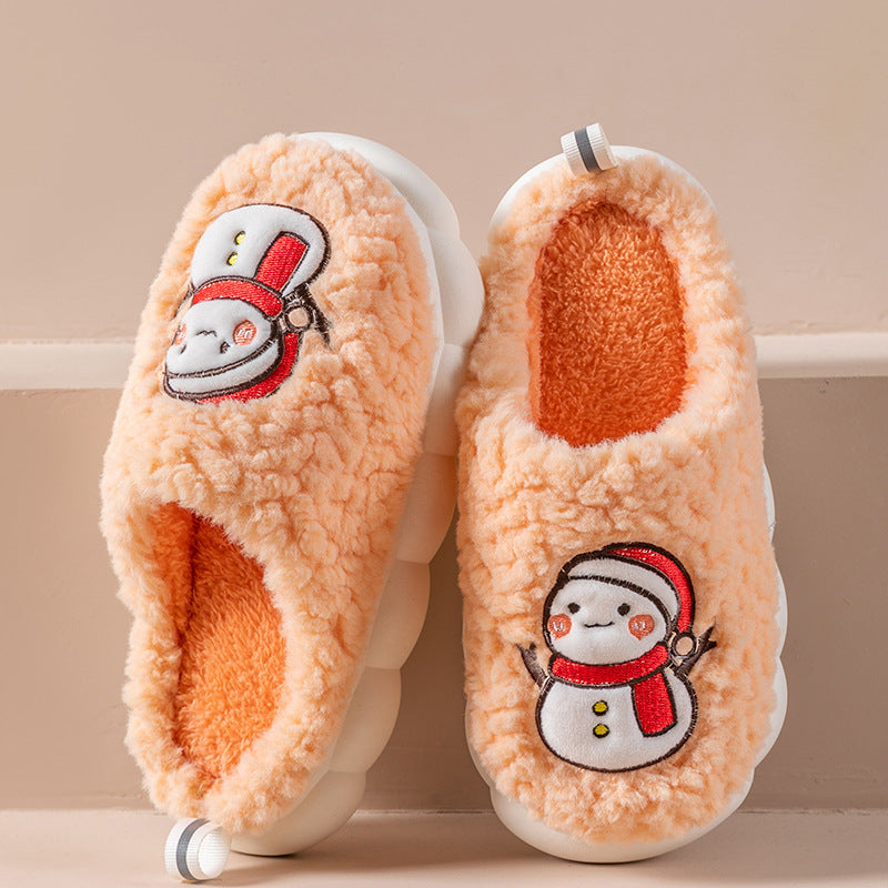 Cute Snowman Plush Slippers with Thick Anti-Slip Sole