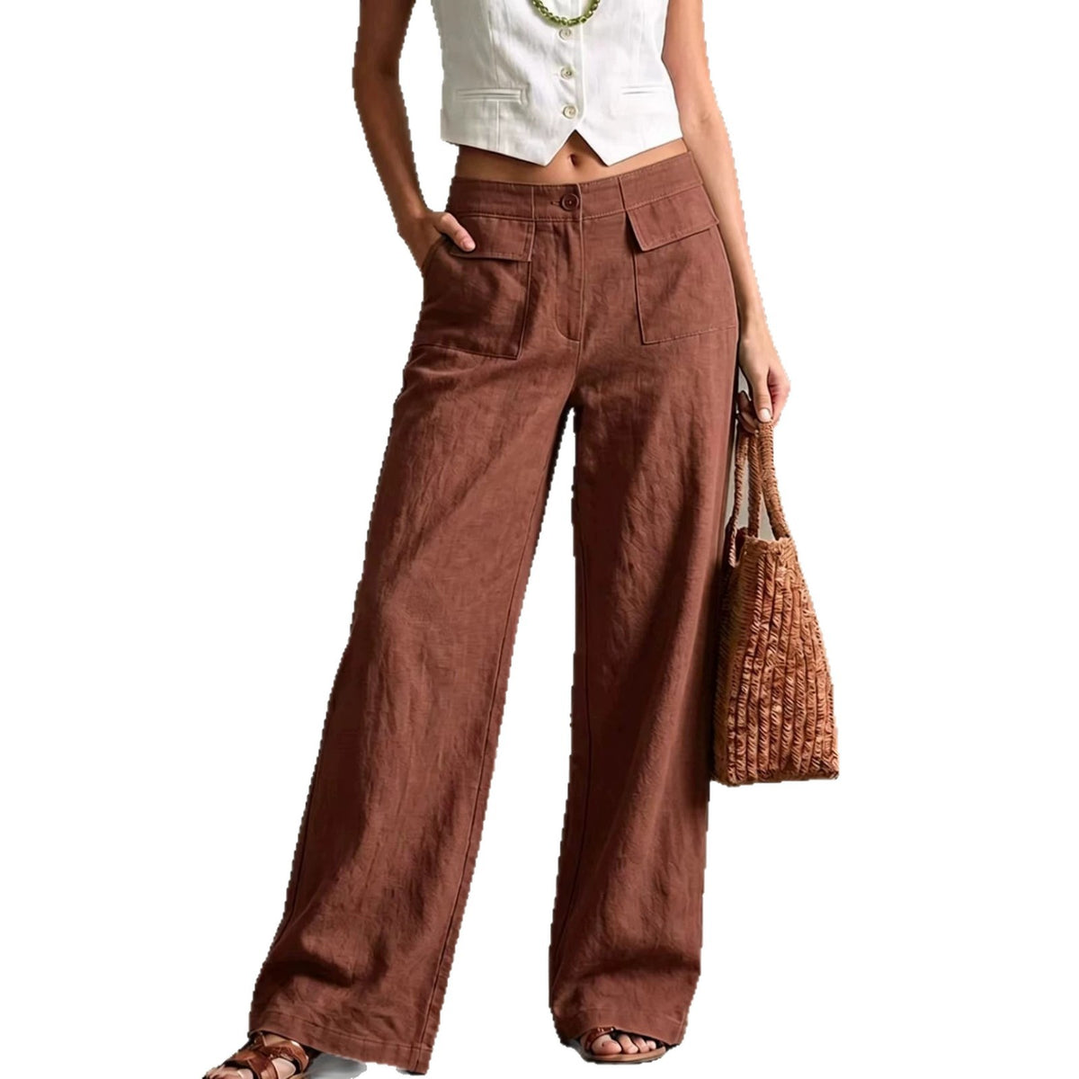 Women's Loose Fit Elastic Waist Trousers in Solid Colours