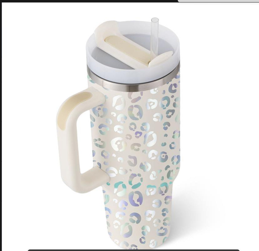 40oz Insulated Tumbler With Handle And Straw, Leakproof Lid
