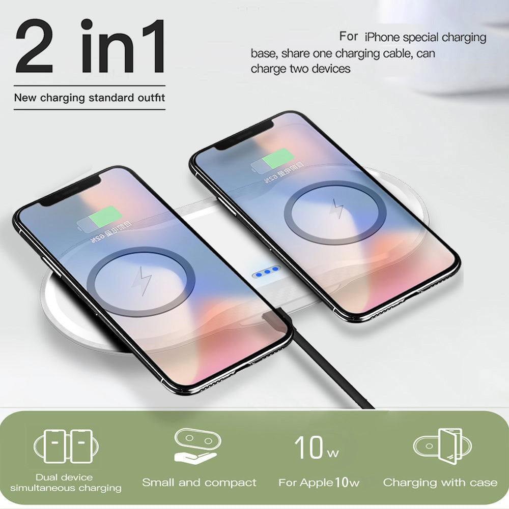 Dual Wireless Charger Pad for Two Phones, 5W or 10W Charging Station