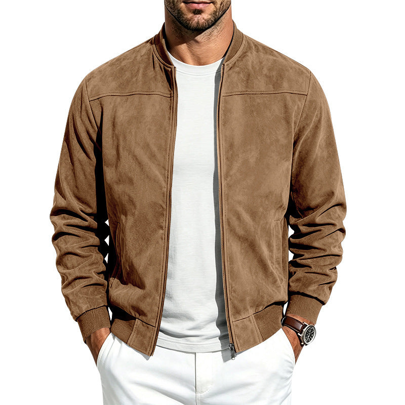 Men's Suede Zip-Up Jacket With Full Zip Closure, Casual Fit