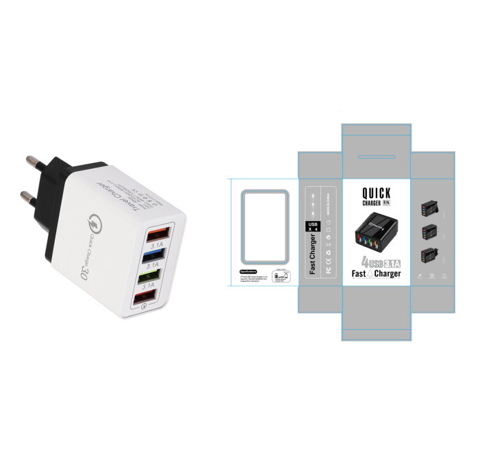 Quick Charge 3.0 USB Wall Charger with 4 Ports for Phones and Tablets