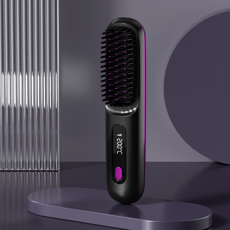 2-in-1 Cordless Hair Straightener Brush, USB Rechargeable
