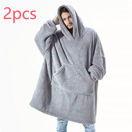 Oversized Fleece Hoodie With Big Pocket, Thick Double-Sided