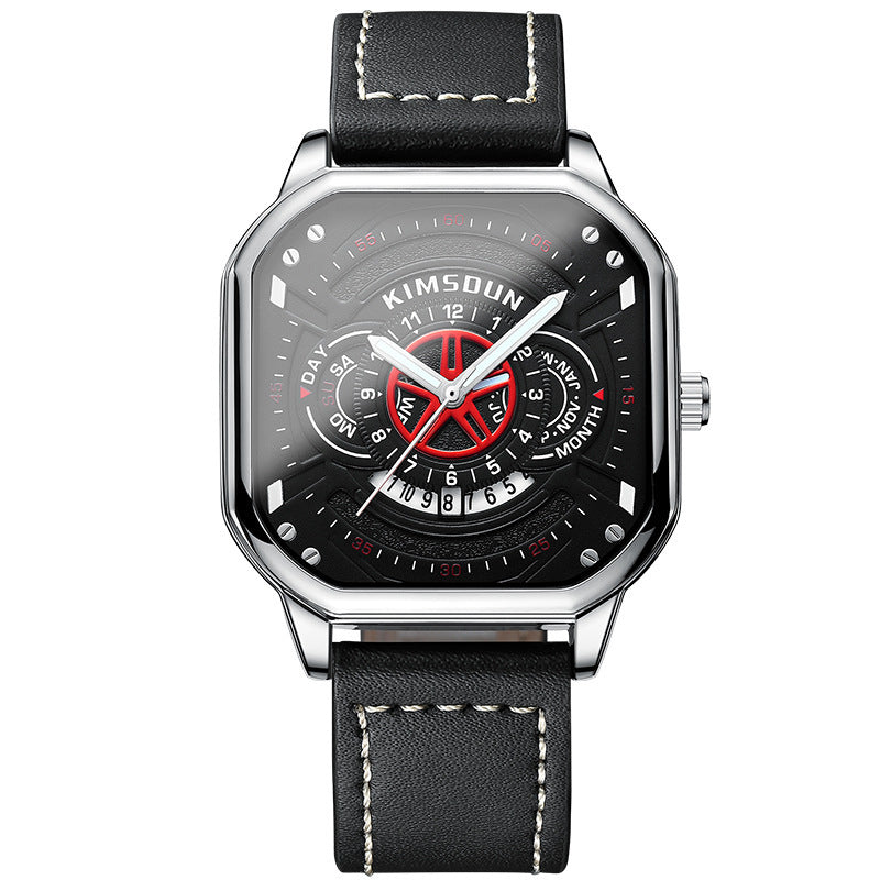Men's Trendy Waterproof Quartz Watch with Leather Strap