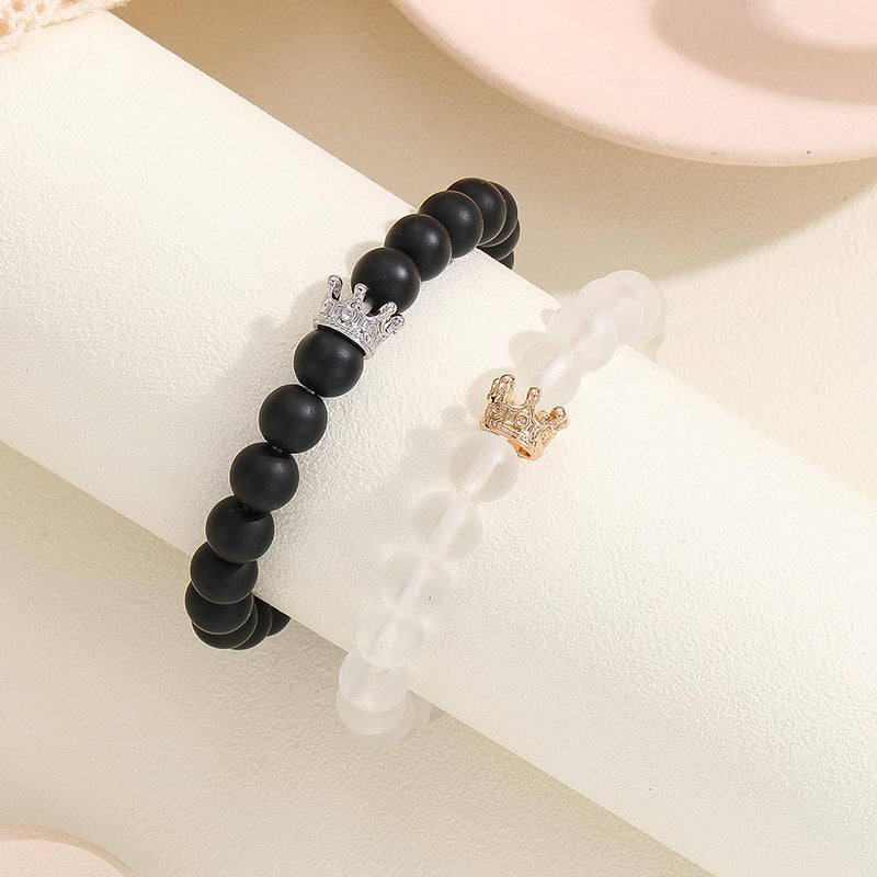 Handmade Crown Charm Couple Bracelets, Luminous Glow In The Dark