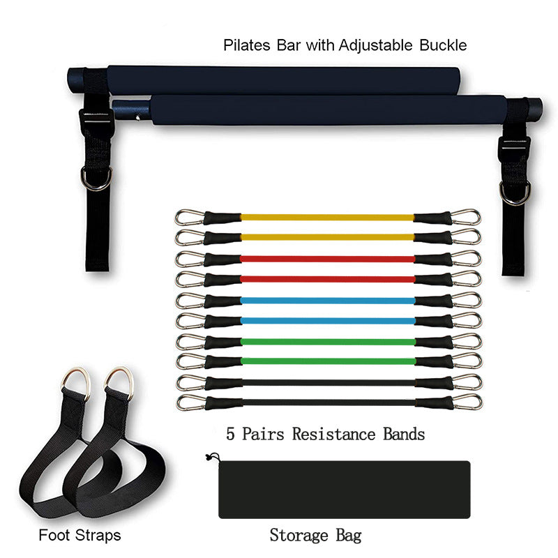 Fitness Pilates Bar with Elastic Resistance Bands for Home Workouts