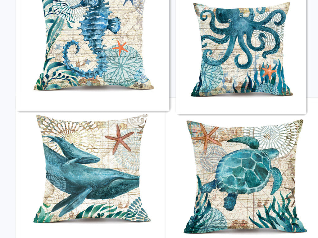 Sea Turtle Print Cushion Cover, Soft Throw Pillow Case