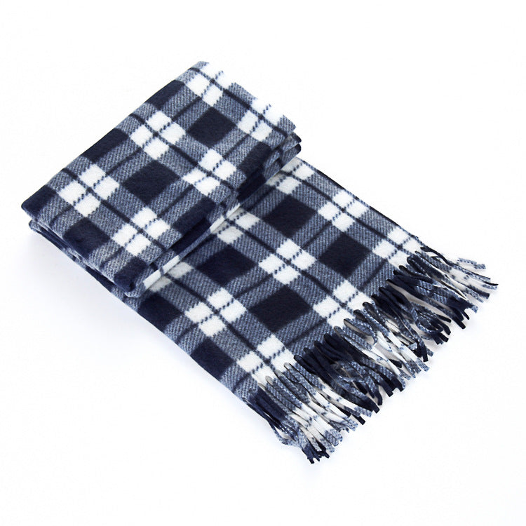 Black and White Plaid Thick Scarf, Warm Double-Sided Velvet