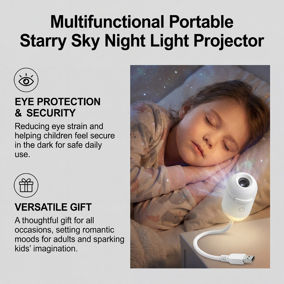 USB Starry Sky Projection Night Light, Bedroom Lamp with Slides