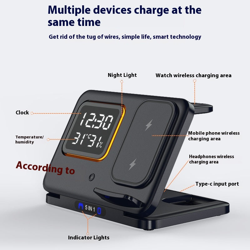 5 In 1 Wireless Charger Stand With LED Alarm Clock And Display