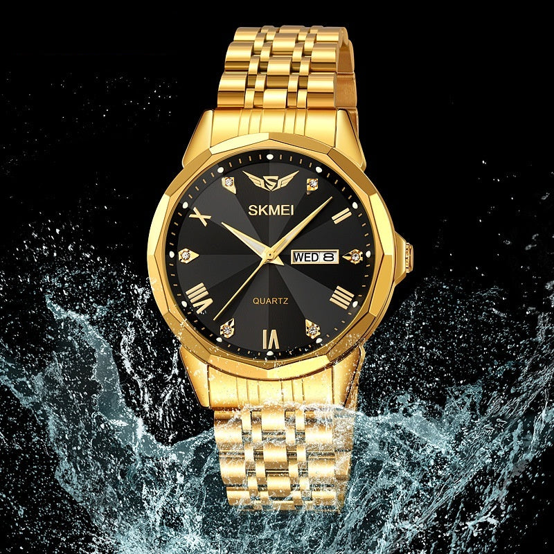 Men's Business Quartz Watch with Calendar and Solid Steel Strap