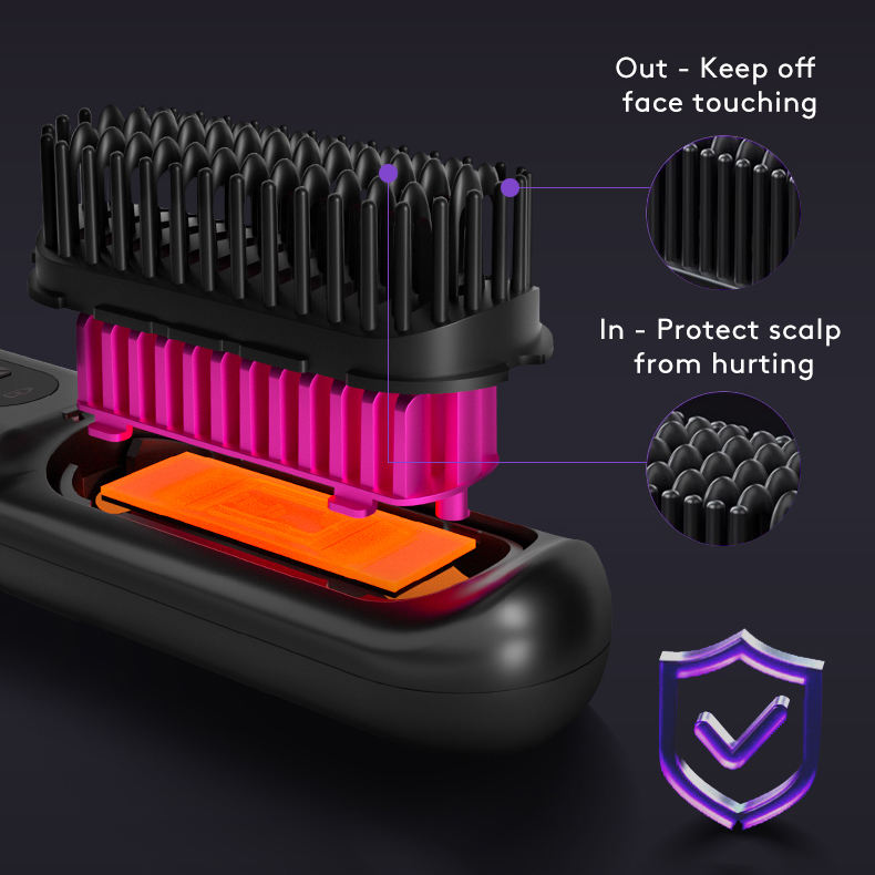 2-in-1 Cordless Hair Straightener Brush, USB Rechargeable