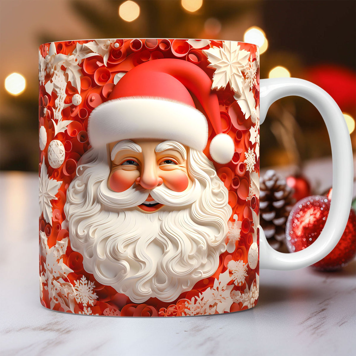 3D Christmas Ceramic Mug with Santa Snowman Space Design