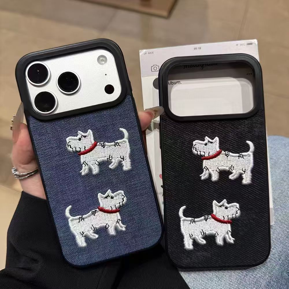 Chinese-Style Embroidered Two Dog Phone Case In Premium TPU