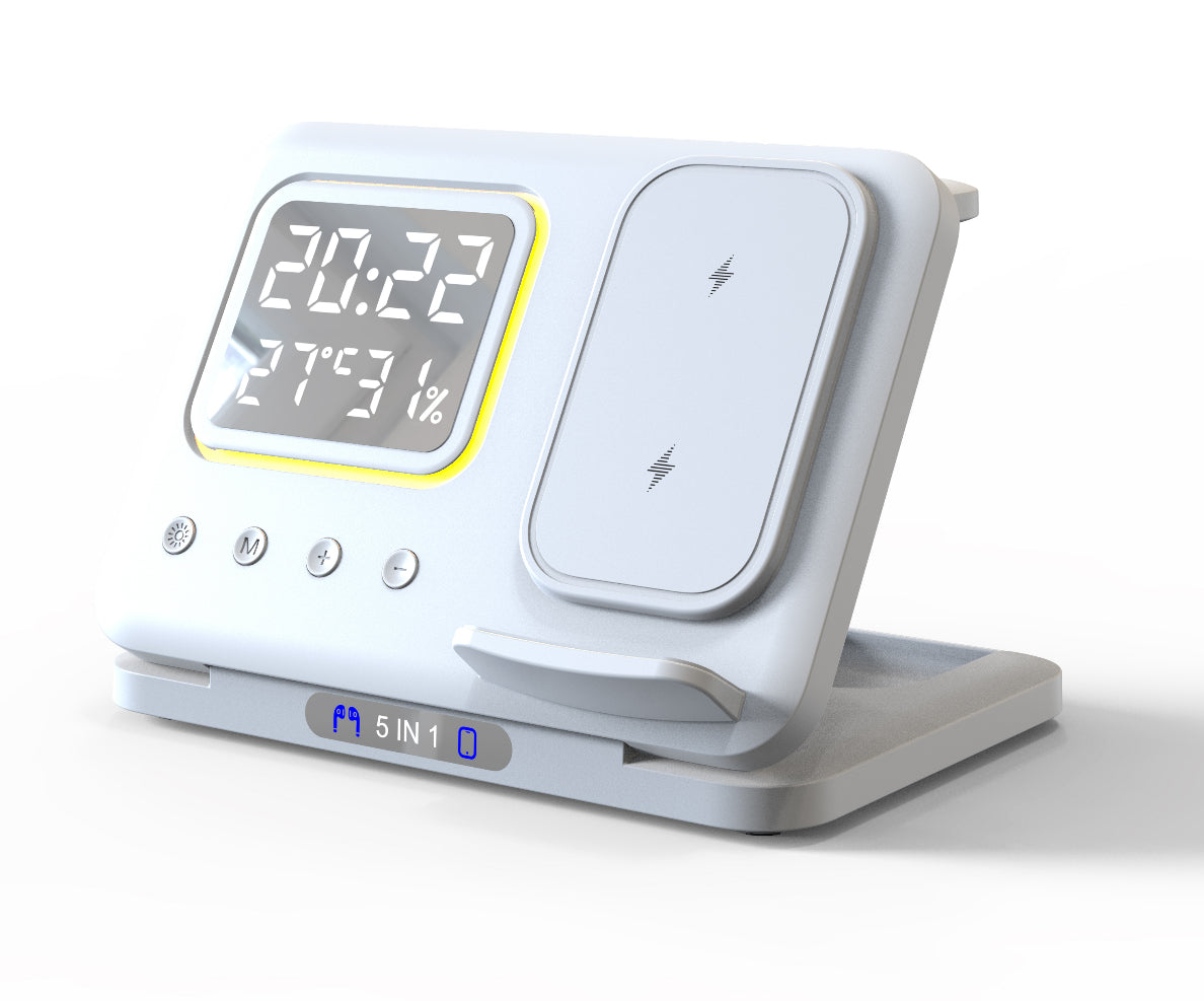 5 In 1 Wireless Charger Stand With LED Alarm Clock And Display