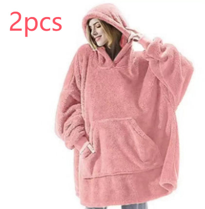 Oversized Fleece Hoodie With Big Pocket, Thick Double-Sided