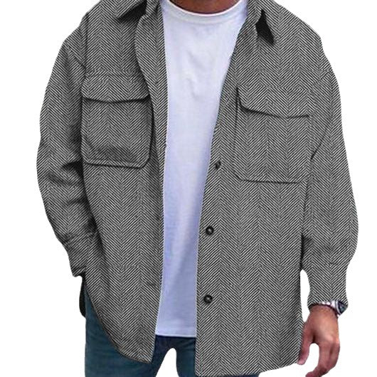 Men's Polo Collar Work Jacket, Smart Casual Coat for Everyday Wear