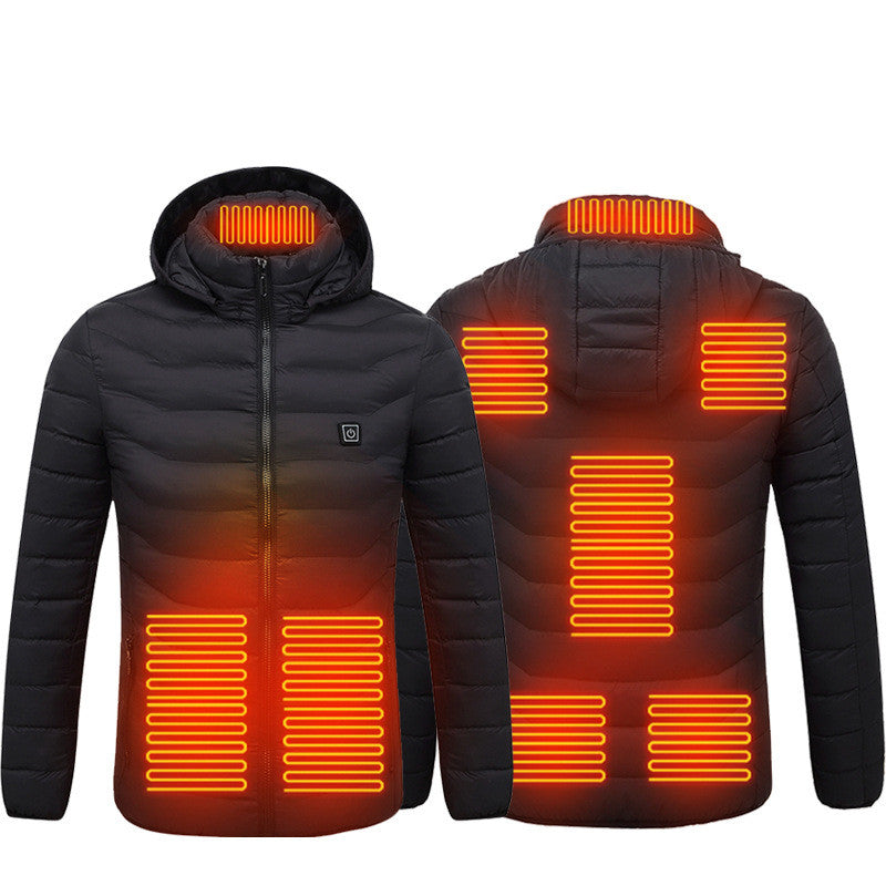Men's Heated Puffer Jacket With 9 Heat Zones And Hood
