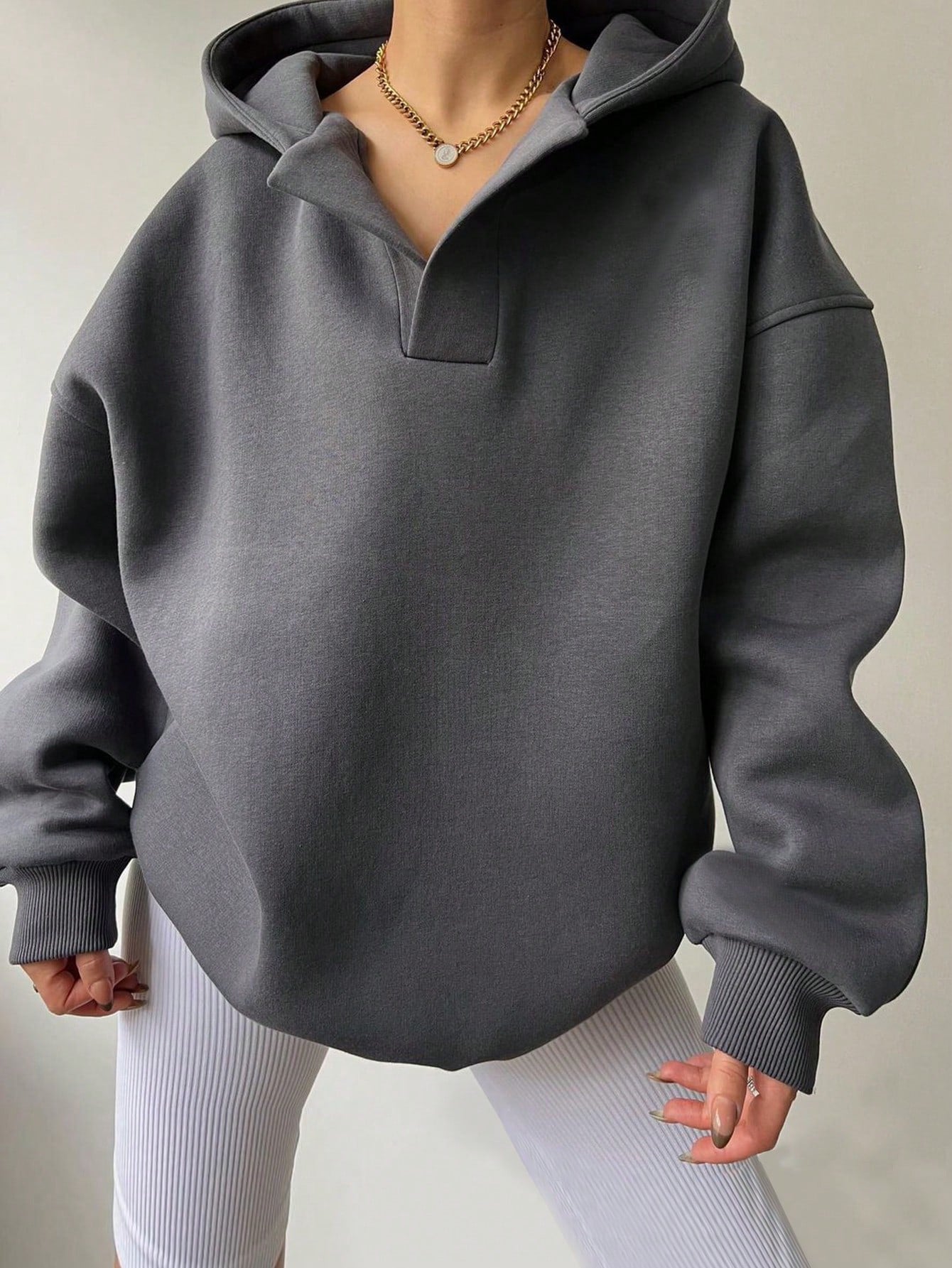 Women's Solid Colour Loose Hoodie with Long Sleeves
