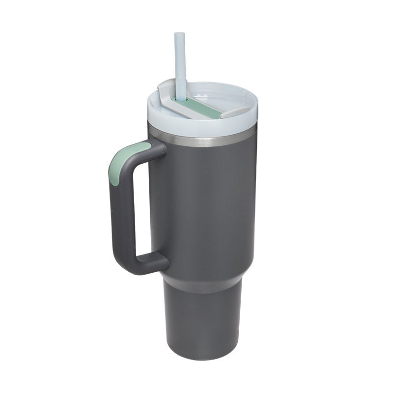 40oz Insulated Tumbler With Handle And Straw, Leakproof Lid