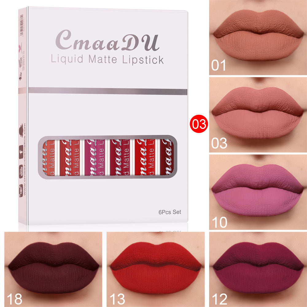 Set of 6 Matte Non-Stick Cup Lipsticks, Long-Lasting and Waterproof