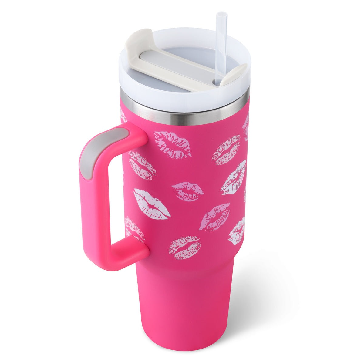 40oz Insulated Tumbler With Handle And Straw, Leakproof Lid