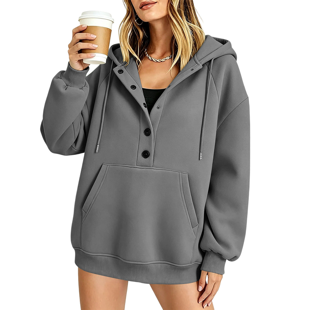 Women's Casual Loose-Fit Hooded Sweatshirt with Pockets, Long Sleeve