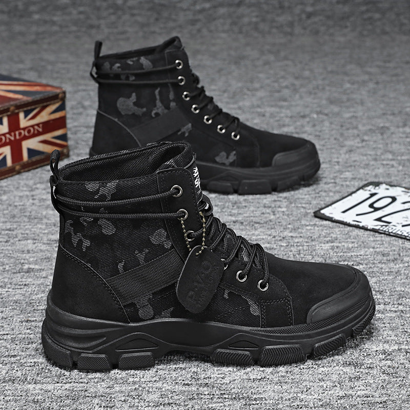 Men's High-Top Camouflage Hiking Boots With Mesh Lining
