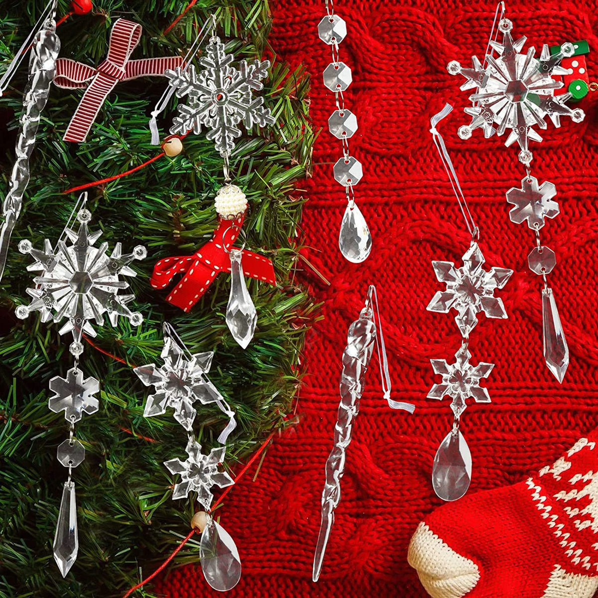 10 Piece Acrylic Ice Strip Christmas Tree Hanging Pendants