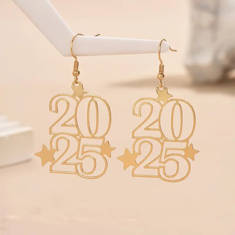 Gold Number Dangle Earrings for Women New Year Jewellery